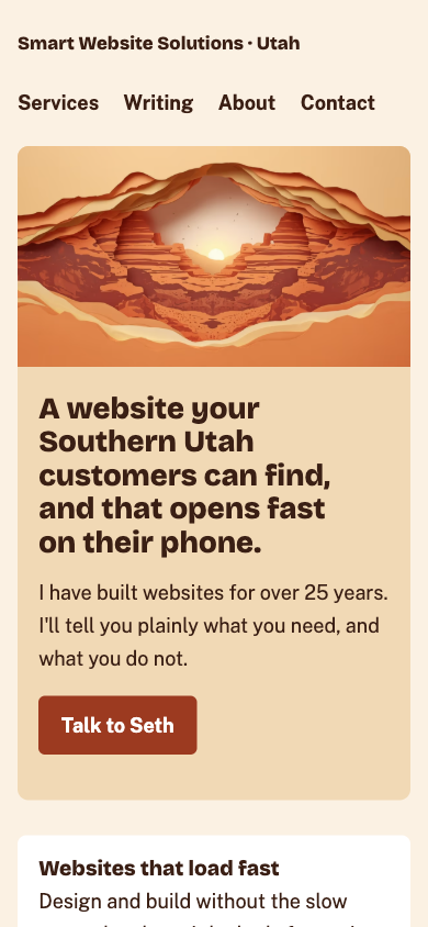 The rewritten home page on a phone